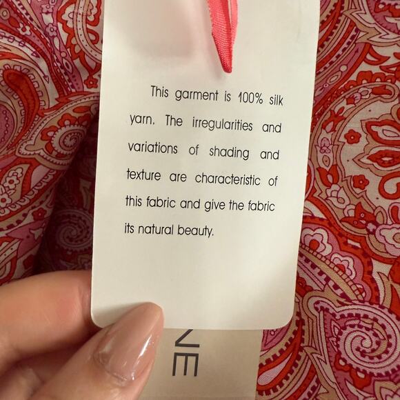 90s Vintage EVAN PICONE | Orange Pink Silk Paisley Tailored Trousers | BNWT 16 - Picture 5 of 6